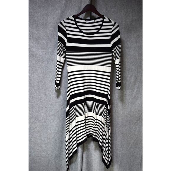 Trina Turk Women’s Black & White Striped Asymmetrical Hem Dress Size M - Picture 1 of 3